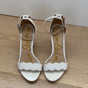Sam Edelman White Scallop Ankle-Strap Heels